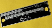 1966-67 Ford Mustang Fairlane Warranty Data Door Tag Body ID Plate **EMBOSSED** picture