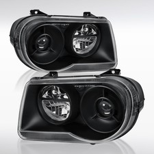 Fit 2005-2010 Chrysler 300C Black Projector Headlights Halogen Lamps Left+Right picture