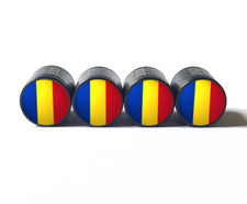 Romania Romanian Flag Tire Valve Caps - Black Aluminum - Set of Four - Universal picture