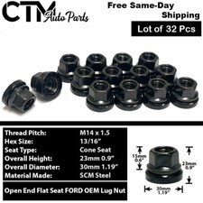 32x Ford OEM Factory Black 14x1.5 Flat Seat Open Lug Nut F250 F350 Super Duty picture