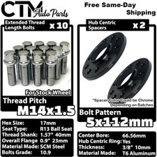2x 10mm Thick 5x112 66.56mm CB Wheel Spacer Chrome Bolt Fit Mercedes Stock Wheel picture