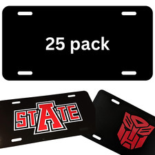 25 Bulk Blank Aluminum License Plates White/Black 6x12 picture