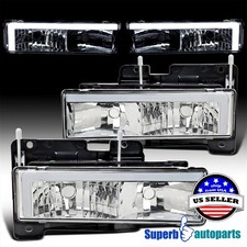 Fit 1988-1998 Chevy GMC C/K 1500 2500 C10 Sierra Silverado Headlights w/ LED Bar picture