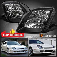 Fits 1997-2001 Honda Prelude Coupe Black Headlights Headlamps Left+Right Pair picture