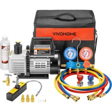4CFM AC Vacuum Pump Kit w/ HVAC Manifold Gauge Set Leak Detector for R134a R410a picture