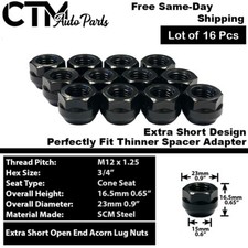 16x M12x1.25 Extra Short Open End Acorn Wheel Lug Nuts Fit Nissan Infiniti picture