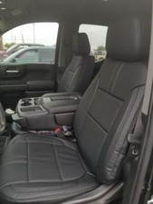 Clazzio Genuine Leather Black Front Custom Seat Covers for 2014-2018 Silverado picture