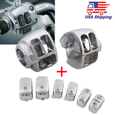 Chrome Handlebar Control Switch Housing Cover Buttons Cap Kit For Harley 1996-13 picture