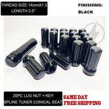 Fit Dodge Challenger Charger Magnum Durango Spline Lug Nut 2” 14x1.5 Black 20pc picture
