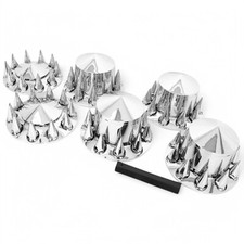 Front & Rear Chrome Hub Cover Kit 33mm Semi Truck Wheel Axle Covers Spiked picture