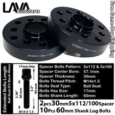 2PC 30MM THICK 5X112 & 5x100 57.1MM C.B WHEEL SPACER +14x1.5 BOLT FIT AUDI MODEL picture