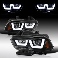 Fits 2011-2014 Dodge Charger Black LED Tube Projector Headlights Headlamps 11-14 picture