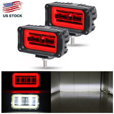 2X 4in LED Work Light Bar Red Halo DRL Spot Offroad Driving Pods Fog ATV SUV UTV picture