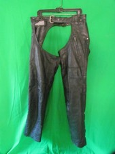 Unik Premium Leather Chaps Motorcycle Biker Black Mens Size M Nice Condition picture