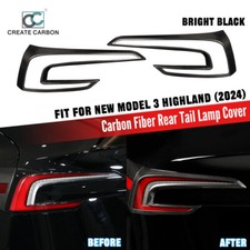 2pcs Dry Carbon Fiber Rear Tail Light Cover Trim For Tesla Model 3 Highland picture