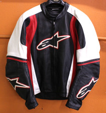 Alpinestars Motorcycle Leather Jacket Black White Red sz 46 picture