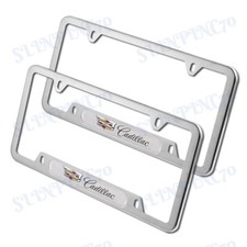 NEW 2PCS For CADILLAC Silver Metal Stainless Steel License Plate Frame picture
