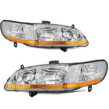 For 1998-2002 Honda Accord Chrome Housing Amber Corner Headlights Assembly Pair picture