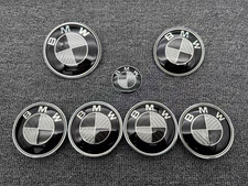 7pcs Black White Carbon Fibre Roundel Front Rear Emblem Badge Steering Wheel Cap picture