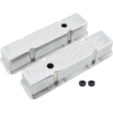 Tall Flame Milled Valve Covers and Grommets, Fits 1960-86 Chevy picture