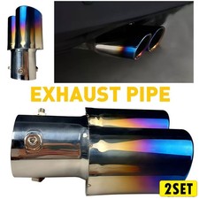 2X Car Muffler Tip Dual Exhaust Pipe Tail Burnt Titanium Stainless Steel 1.4-2.5 picture
