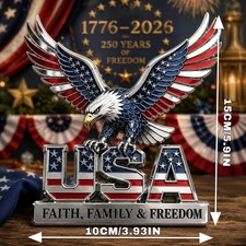 2Pcs Large USA Eagle Metal Car Emblem Faith Family Freedom PatriotiVehicleDecor picture