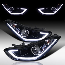 Fit 2011-2013 Hyundai Elantra Sedan Smoke LED Tube Projector Headlights Lamps picture