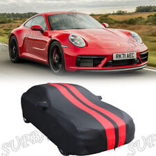 For Porsche 911 Turbo S Coupe Indoor Car Cover Satin Stretch Red Stripes /Black picture