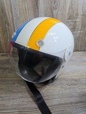 Vintage HCI Dot Fiberglass Blue Yellow Stripe Motorcycle Scooter Helmet picture