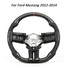 Black Perforated Leather 3K Real Carbon Steering Wheel For Ford Mustang 2012-14 picture