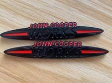 2Pcs Gloss Black RED JOHN COOPER WORKS 135mm Rear Trunk Badge Emblem for Mini picture