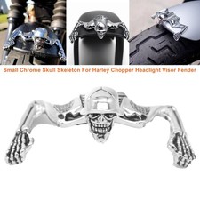 Motorcycle Small Chrome Skull Skeleton For Harley Chopper Headlight Visor Fender picture