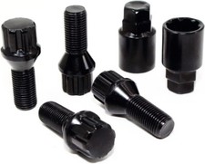 4 14x1.5 28mm Black Conical Wheel Locks for Mercedes Aftermarket Wheels 2 Keys picture