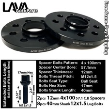 2PC 12MM THICK 4X100 57.1MM C.B WHEEL SPACER+12X1.5 BOLT FIT VOLKSWAGEN AND MORE picture