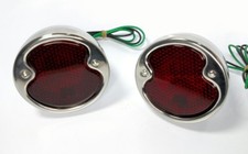 Pair 1932 Ford (BOTH RH) 12V Tail Light Stainless Housing Glass Lens Brake Lamp picture