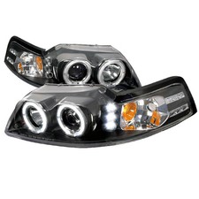 Fit 1999-2004 Ford Mustang GT SVT Cobra Black LED Halo Projector Headlights Lamp picture