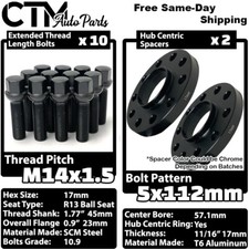 2x 17mm Thick 5x112 57.1mm CB Wheel Spacer Black Bolt Audi McLaren Stock Wheels picture