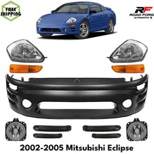 Front Bumper Cover Primed Plastic & Headlights Kit For 02-05 Mitsubishi Eclipse picture