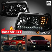 Jet Black Fits 2001-2011 Ford Ranger LED Strip Projector Headlights Left+Right picture