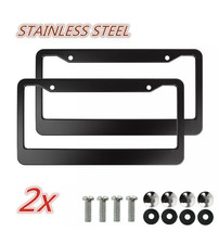 Universal Stainless Steel License Plate Frame Tag Cover Screw Caps (2PCS Black) picture