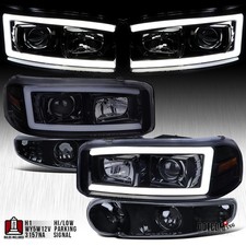 Black Smoke Fit 2000-2006 GMC Yukon LED Tube Projector Headlights+Bumper Lamps picture