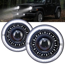 7'' LED Headlights for 1997-2018 Jeep Wrangler JK w Startup Animation Halo Black picture