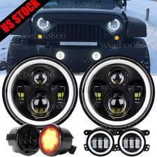 For Jeep Wrangler JK 2007-2018 Combo DOT 7'' LED Headlights Turn Fog Lights Kits picture