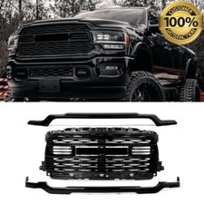 For 2019-2024 Ram 2500 3500 Glossly Black Front Grille Upper+Lower Molding Trim picture