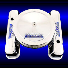 Chrome Tall Valve Covers and Air Cleaner For Pontiac 400 Engines Blue Emblems picture