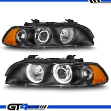 97-00 BMW E39 5-Series Dual LED Halo Projector Replacement Black Headlights Pair picture