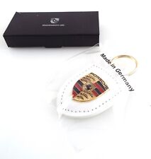 Porsche - Genuine WHITE Leather Keychain Car Key Chain Ring - NEW picture