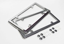 2 Chrome License Plate Tag Mount Holder Frames + (FREE) 8 Screw Caps / Brand New picture