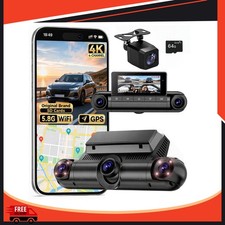 4K 360°4-Channel Dash Cam Front Rear LH+RH GPS 64GB 5.8G Wi-Fi App Night Vision picture