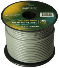 Harmony Car Primary 14 Gauge Power or Ground Wire 100 Feet Spool Gray Cable New picture